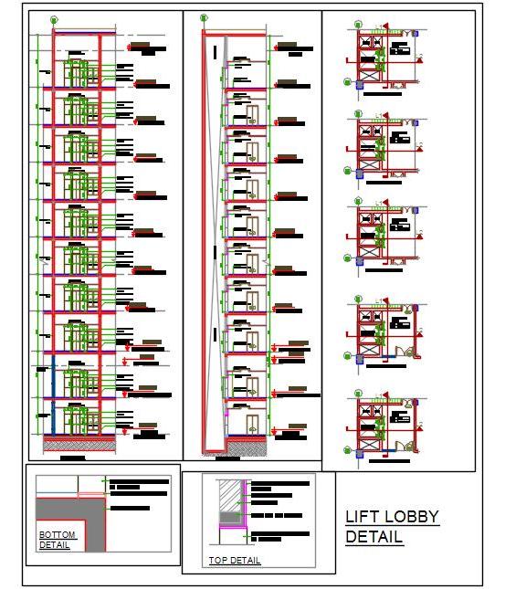 Multi-Storey Lift Lobby CAD- Floor Plans, Sections & Details